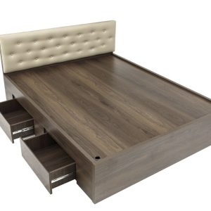 Giường Gỗ MDF Phủ Melamin Có Hộc, Nệm Bọc Đầu Giường