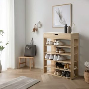 Kệ gỗ để giày 5 tầng có hộp tủ kéo