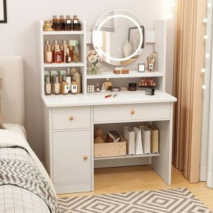 Bàn trang điểm phong cách hiện đại có đèn LED ngăn kéo decor