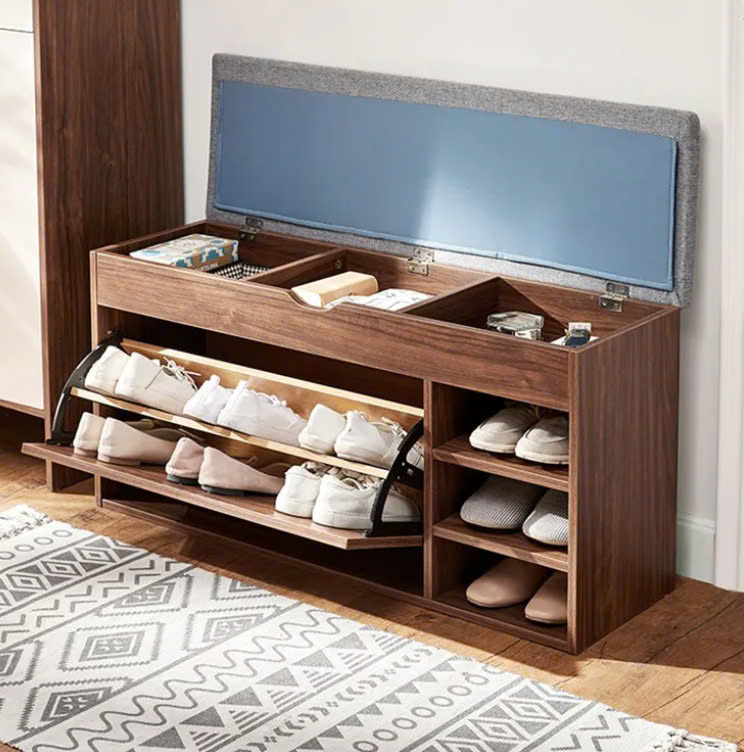 Tủ giày gỗ cánh lật cao cấp kết hợp nệm ghế ngồi mang giày - Ảnh 2