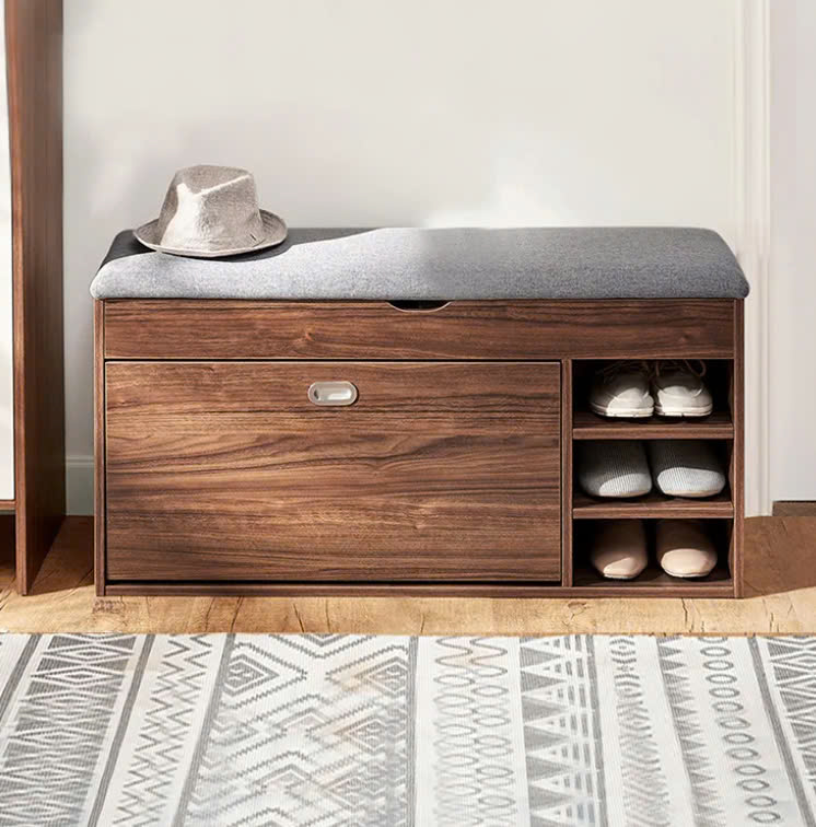 Tủ giày gỗ cánh lật cao cấp kết hợp nệm ghế ngồi mang giày - Ảnh 4