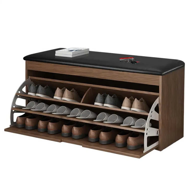 Tủ giày gỗ cánh lật cao cấp kết hợp nệm ghế ngồi mang giày - Ảnh 6