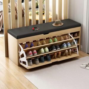 Tủ giày gỗ cánh lật cao cấp kết hợp nệm ghế ngồi mang giày