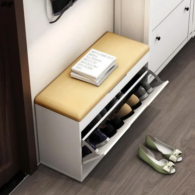 Tủ giày gỗ cánh lật cao cấp kết hợp nệm ghế ngồi mang giày - Ảnh 5